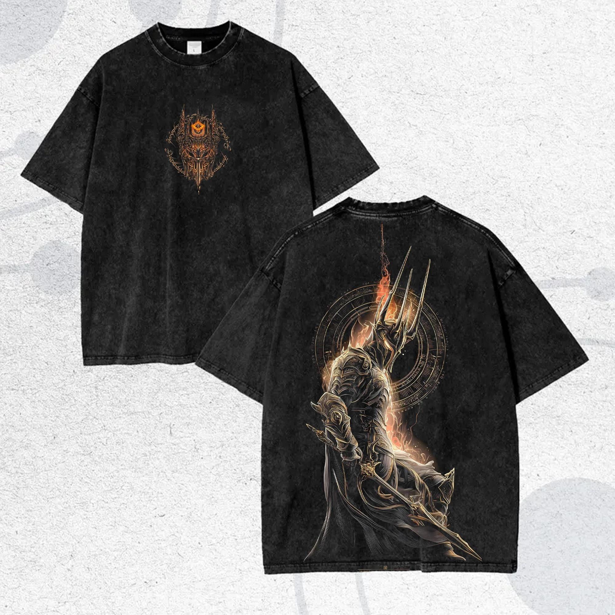 Der Herr der Ringe Sauron Der Dunkle Herr Grafikdruck T-Shirt Herren Damen Streetwear Mode Retro Gewaschene Baumwolle Sommer Neues T-Shirt Lässiges Übergroßes Oberteil XXXL weiß