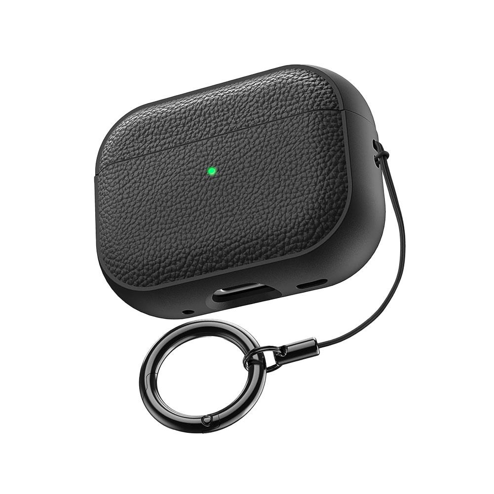Für AirPods Pro 3 Hülle Lederstruktur TPU Abdeckung Kopfhörer Zubehör Box Mit Schlüsselanhänger Hülle Für AirPods Pro 3 2025 Hüllen schwarz