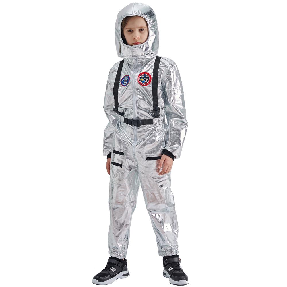 Silberner Raumfahrer-Overall für Jungen, Astronauten-Kostüm für Kinder, Halloween, Cosplay, Kinder, Pilot, Karneval, Party, Kostüm L