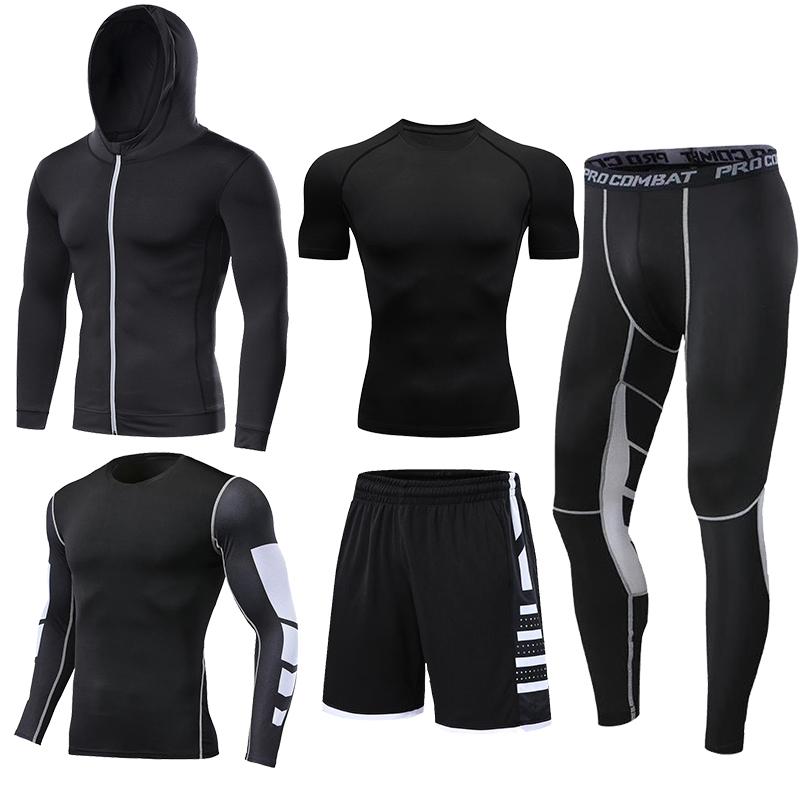 5 Teile/satz Männer Kompression Sport Anzüge Lauf Sets Basketball Training Strumpfhosen Kleidung Gym Fitness Jogging Sport Trainingsanzüge XXXL schwarz grau