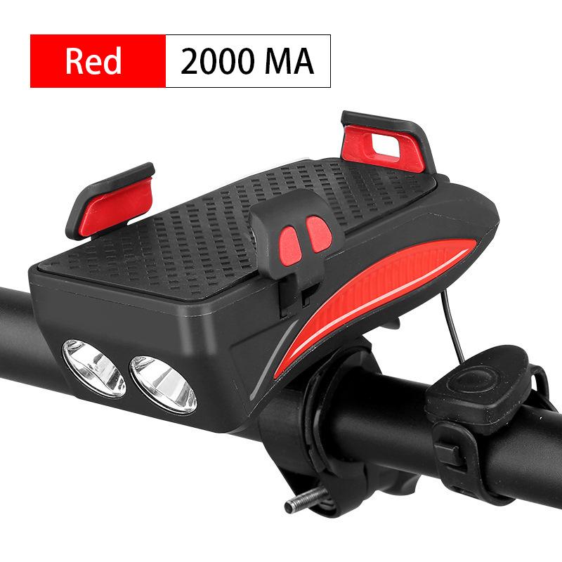 2000/4000 mAh Power Bank Handyhalterung mit Fahrrad-Frontlicht, Lautsprecher, Hupe, Outdoor-Reiten 2000mah rot