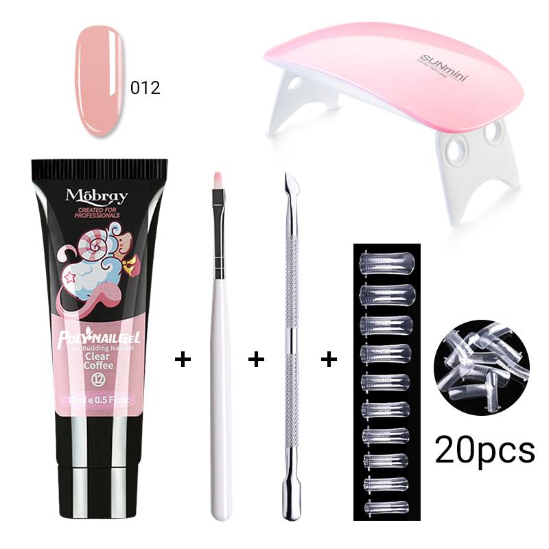 Poly Extention Gel Set Nail Art Clipper Acryl Gel Kit Klare Tarnfarbe Nagelspitzenform Kristall UV Gel Pinsel Nagelkunstwerkzeuge