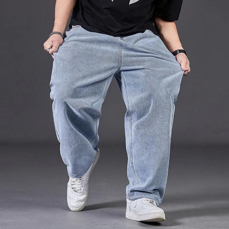 Große Größen Jeans für Herren Frühling und Herbst Lockere Gerade Plus Dünger Zur Erhöhung Der Elastizität Lässige Herrenhose Dünnschnitt 6XL hellblaue