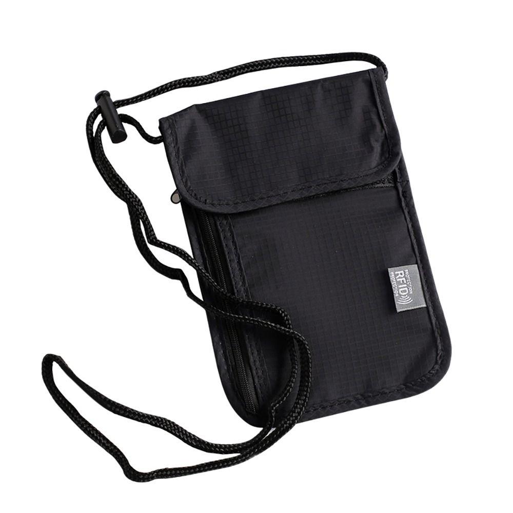 RFID Nylon Wasserdichte Aufbewahrungstasche Reisedokument Karten Pass Tasche Umhängetasche Gelddokument Karten Pass Etui Unisex black