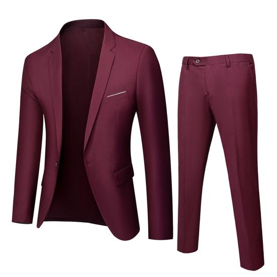 2-teiliges/Set Herren Anzug Revers Langarm 3D Maßanzug Mantel Mid-Rise Einfarbig Lange Hosen Set Hochzeitsfeier Business Anzug 3XL lila rot
