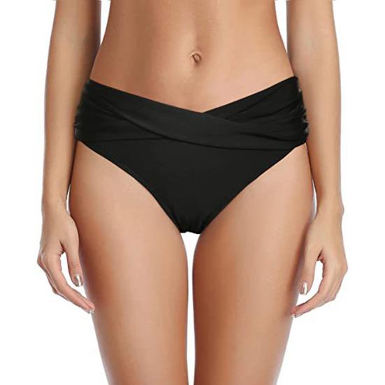Damen Bikini Slips Mittelhoch Atmungsaktiv Elastisch Badehose Sexy Rüschen Design Schnelltrocknend Bademode Badehose S
