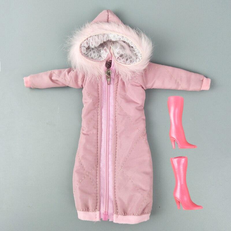 Rosa Winter Warmer langer großer Mantel + Stiefel Jacke Outfits Kleidung für Barbie Puppe Kleidung für 1/6 BJD Puppe Zubehör DIY Spielzeug für Kind Mädchen rosa