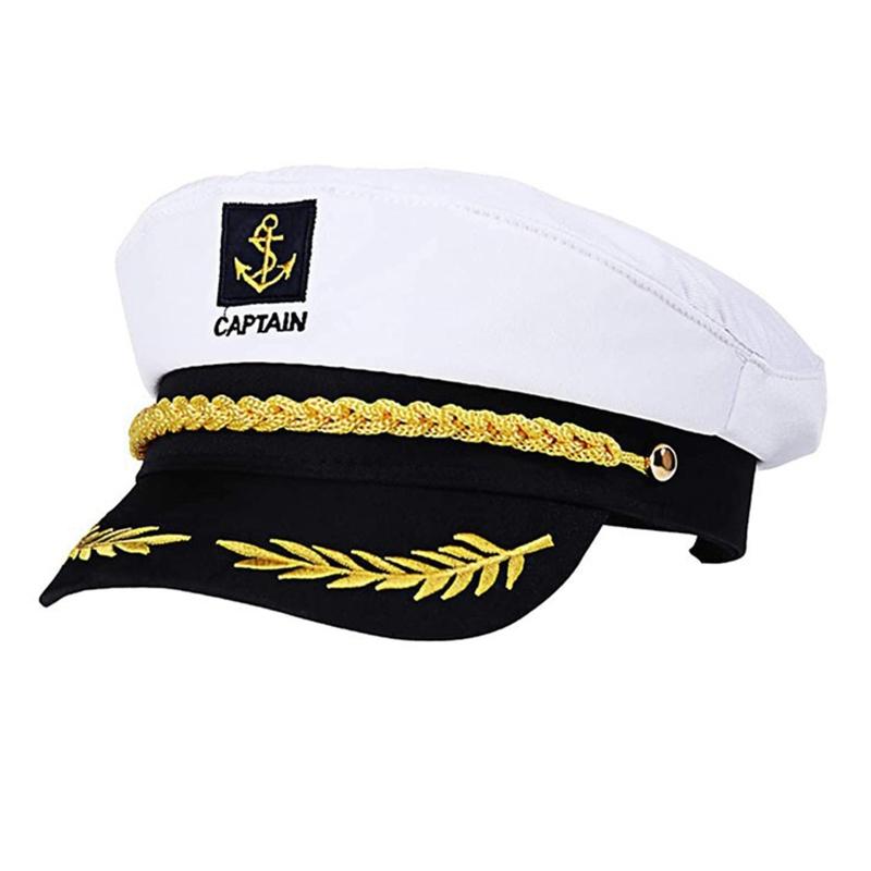 Matrosenhut, Yacht-Kapitän-Hut, Matrosenkapitän-Kostüm, Herren-Marine-Marine-Hut, verstellbarer Boots-Marine-Hut für Erwachsene, Kinder, Männer und Frauen weiß