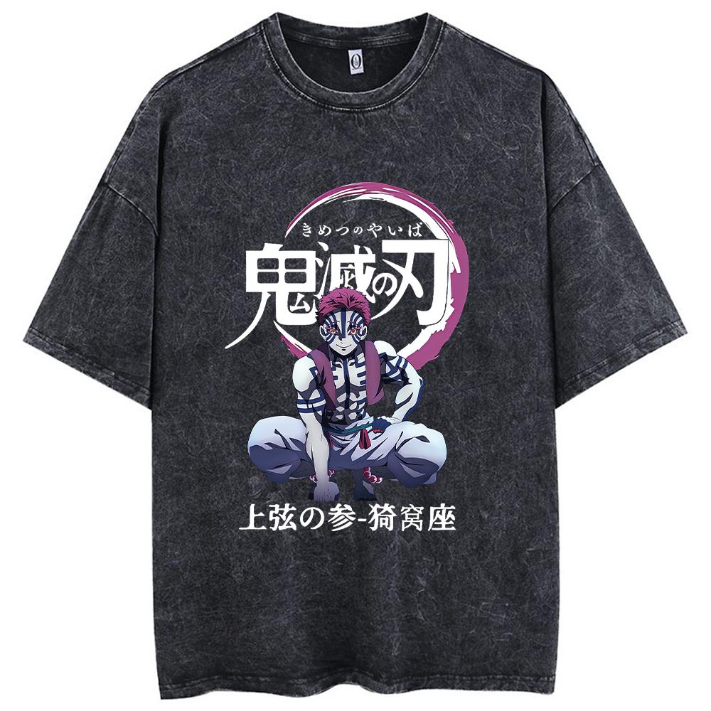 Demon Slayer Akaza Grafik T-Shirt Herren Damen Gewaschen Übergröße Hakuji Print T-Shirts Damen Streetwear Sommer T-Shirts Kurzarm Damen Herren Kleidung L elfenbein