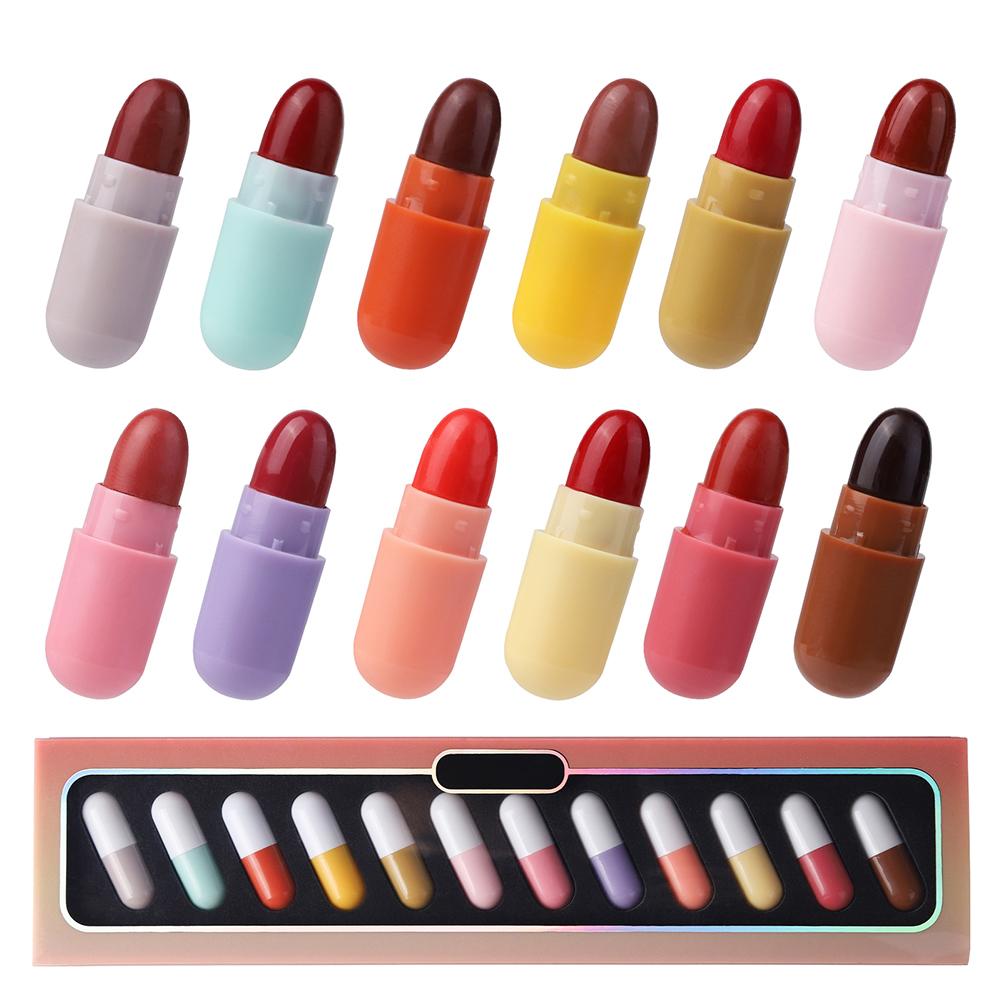 12-teiliges mattes Lipgloss-Set, Kapsel-Lippenstift, wasserdicht, langlebig, Antihaft-Cup-Lippenstift, Lippentönungs-Set