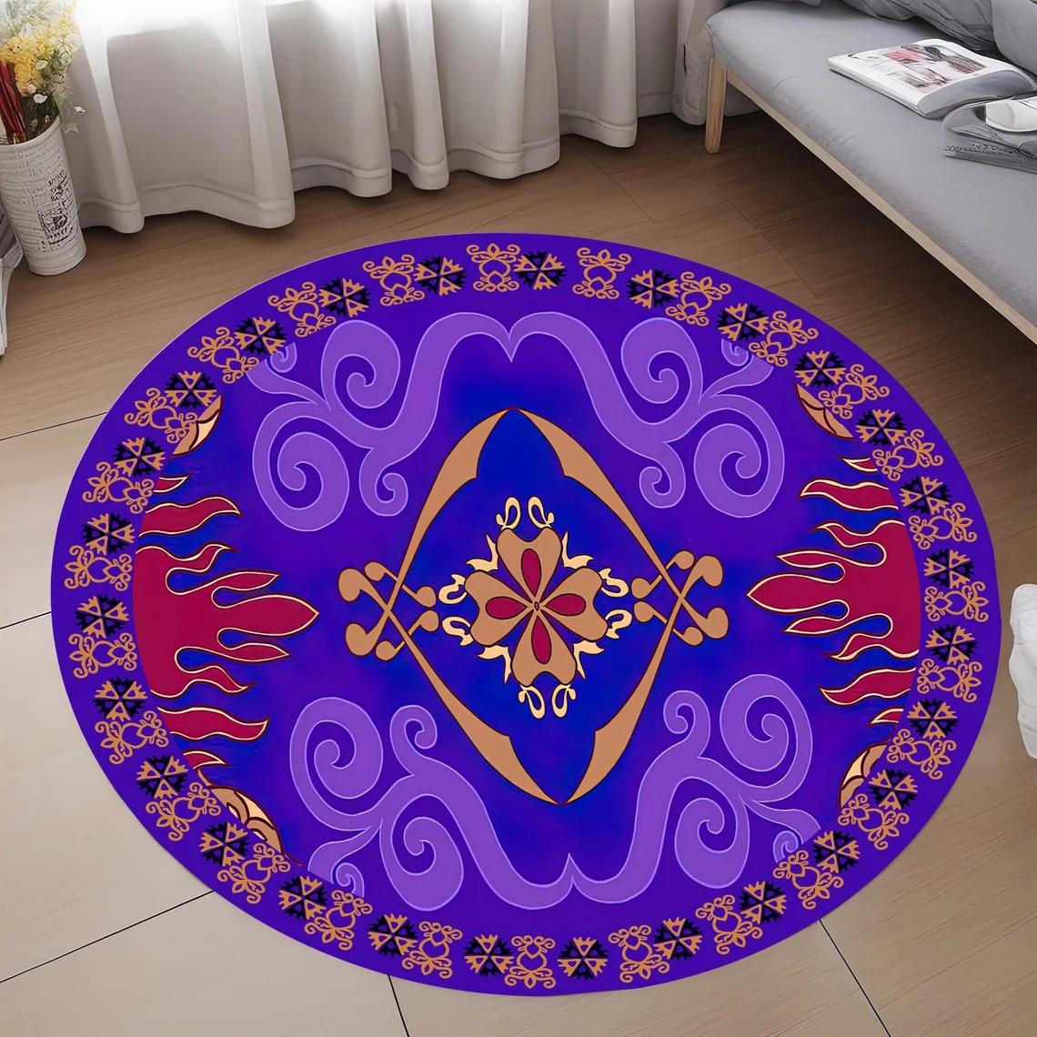 Aladdin Teppich, Aladdin Runder Teppich, Aladdins Teppich, Runder Teppich, Magischer Teppich, Aladdin und Fliegender Teppich Teppich, Märchen Magische Fußmatte 40X40CM purple