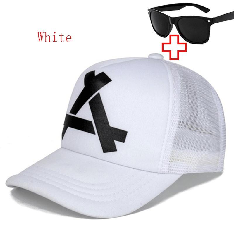 Sommer Baseball Cap Golf Cap Sunshade Cap Sport Hip Hop Trucker Hut Männer und Frauen Mesh Caps Reise Hut wandern Hüte Gläser weiß