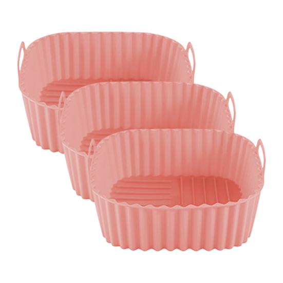 Silikon-Luftfritteusenkorb-Tablett, wiederverwendbare Silikoneinlagen für die Luftfritteuse, BPA-frei 21cm 3pcs rosa