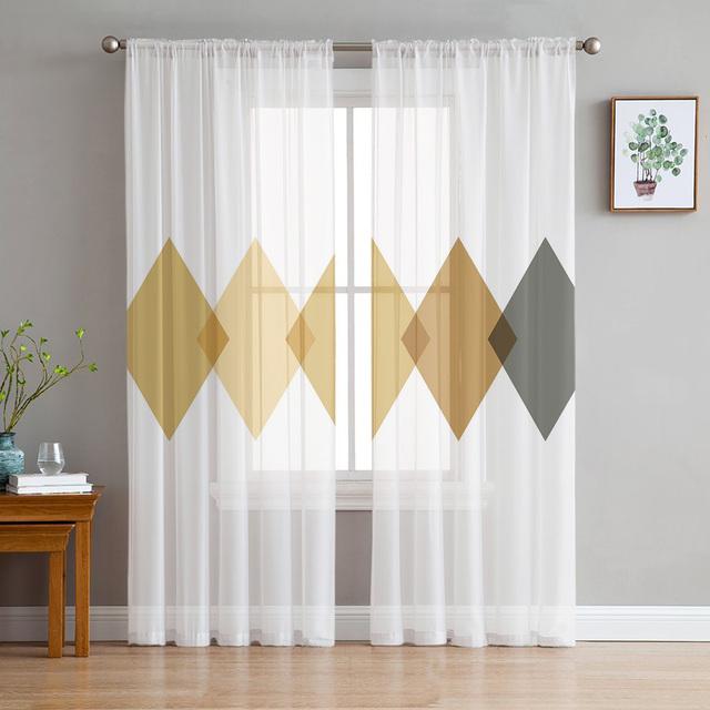 Polygon Orange Geometrische Tüll Voile Vorhänge Hotel Home Decor Gardinen Für Wohnzimmer Schlafzimmer Chiffon Bedruckte Vorhänge 1 PCS W400XH250cm