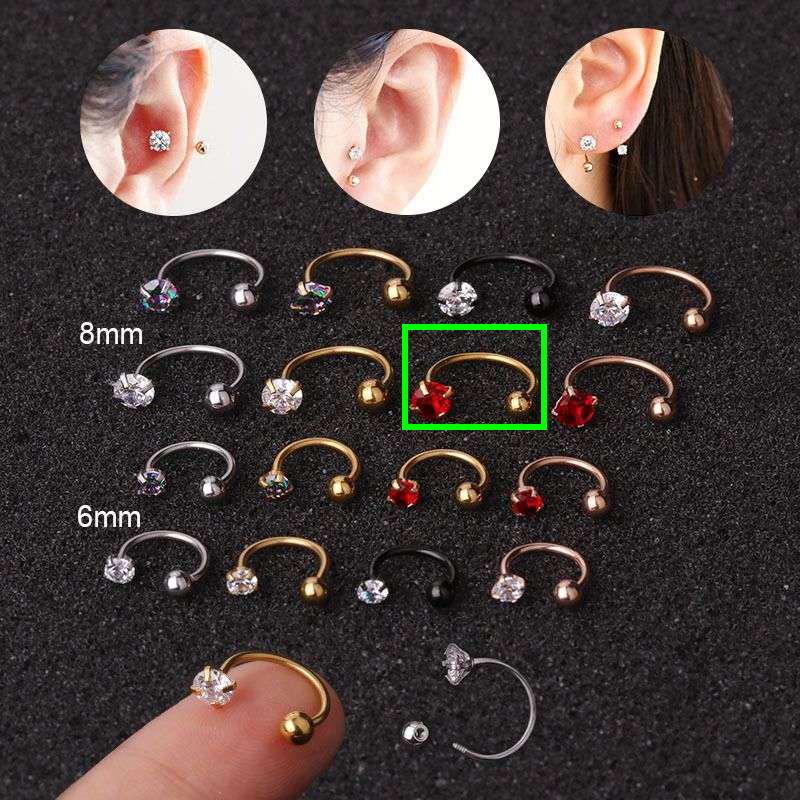 1 Stück Edelstahl Zirkon Cz Hoop Tragus Knorpel Helix Ohrstecker Conch Rook Daith Lobe Ohrschraube Piercing Schmuck 8mm gold/rot