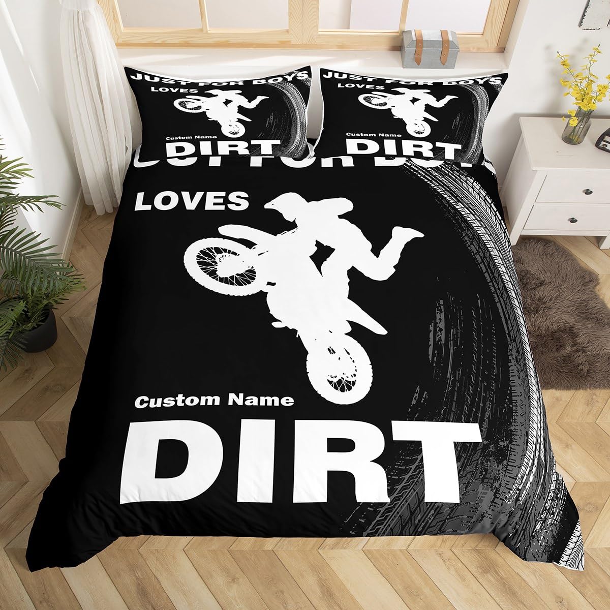 Dirtbike-Bettbezug, Twin, Motocross-Fahrer-Bettbezug, Extremsport-Bettwäscheset, cooles Motorrad-Bettwäscheset für Jungen und Erwachsene EU Double(200x200cm)