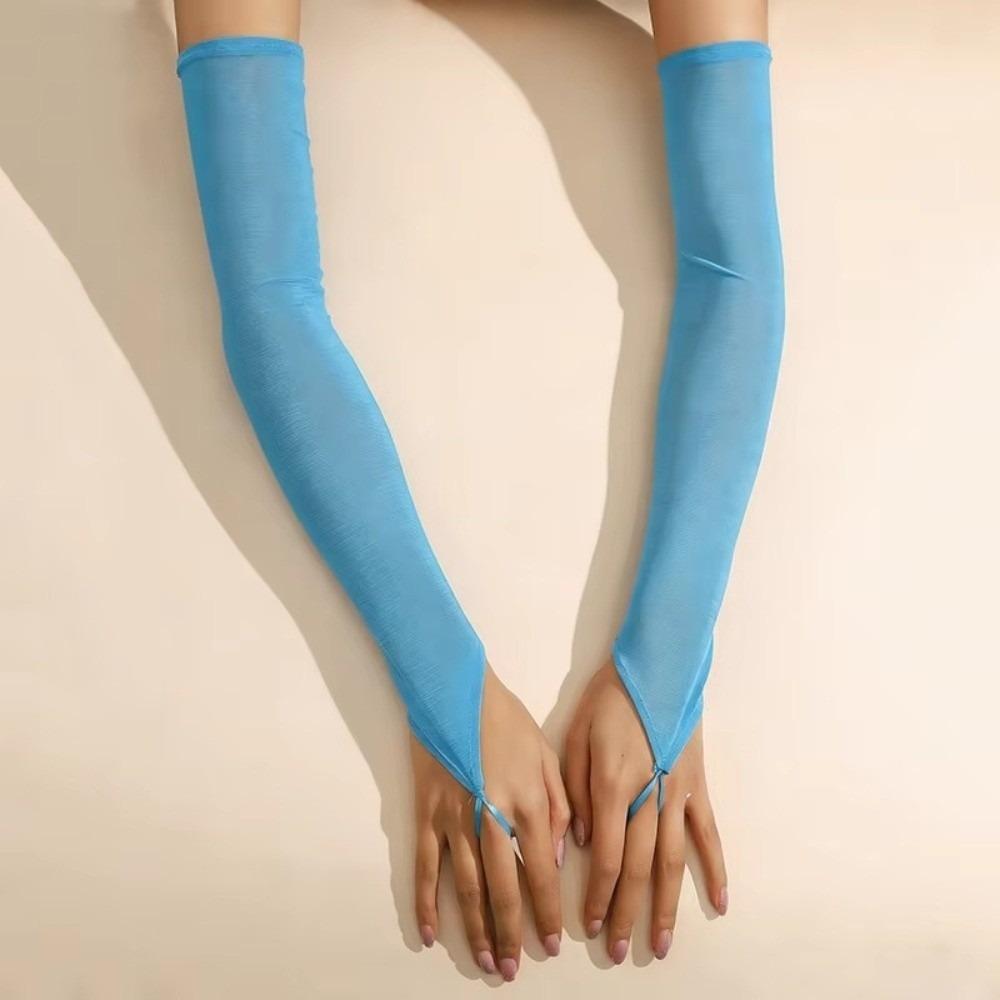 Modische Transparente Netzhandschuhe Elastische Durchsichtige Lange Handschuhe Dünn Sonnenschutz Brautkleid Accessoires Abschlussballkleid see-blaue