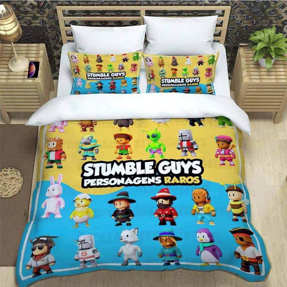 3D Spiel Cartoon Stumble-guys Bettwäschesets Exquisites Bettzubehör Set Bettbezug Steppdecke Set Luxus Geburtstagsgeschenk Heimtextilien EU single(135x200cm)