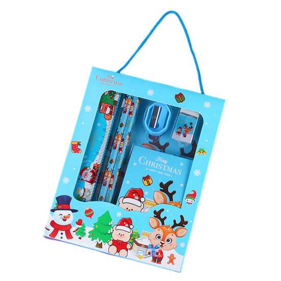 Weihnachten Briefpapier Set Cartoon Weihnachten Muster Bleistiftspitzer Radiergummis Bleistifte Kawaii Schule blau
