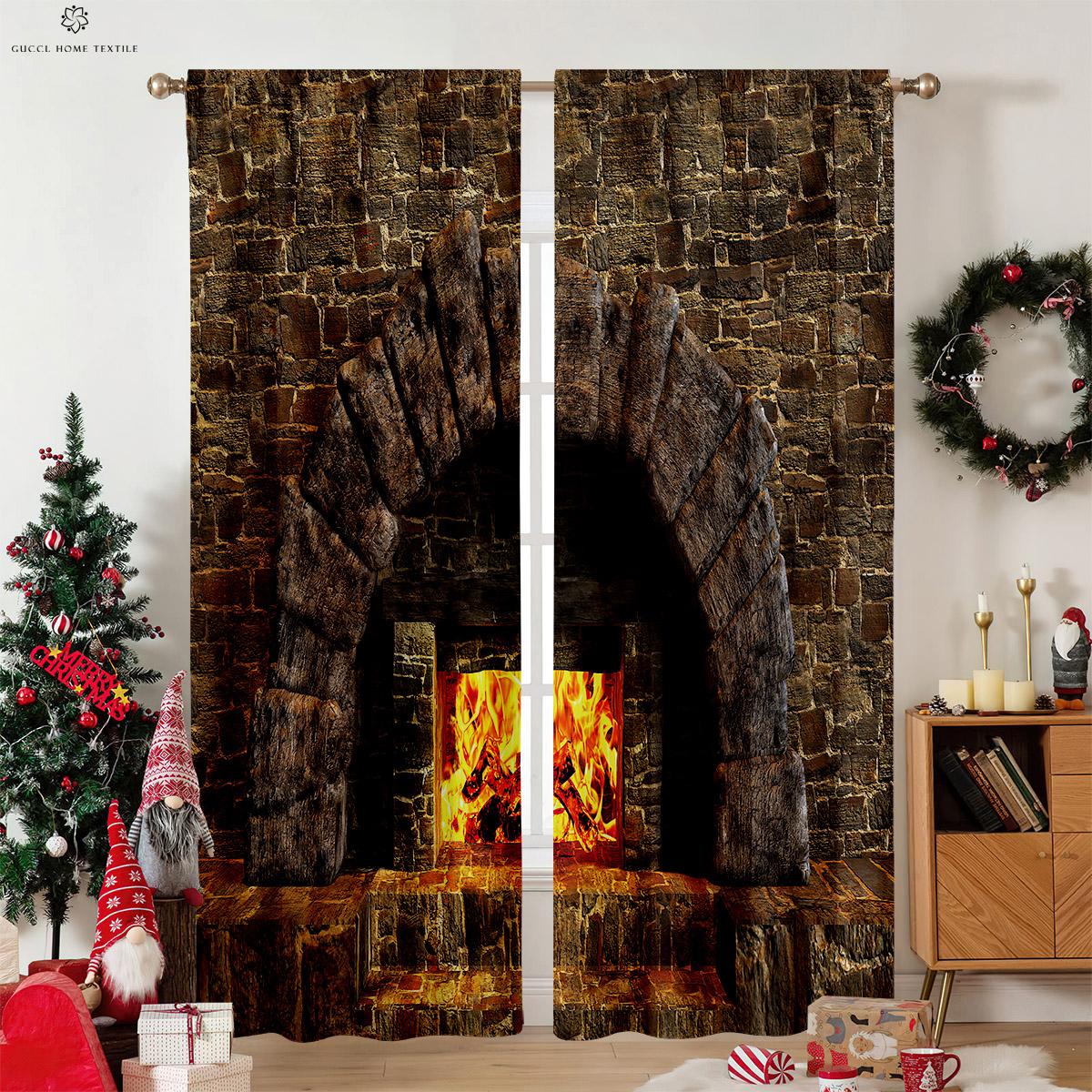Weihnachten Holzmaserung Schneeflocke Elch Druck Vorhänge Retro Landhausstil Dekorative Vorhänge Schlafzimmer Wohnzimmer Vorhänge 2 Stück W50xH130(CM)x2PCS&Grommet Top black