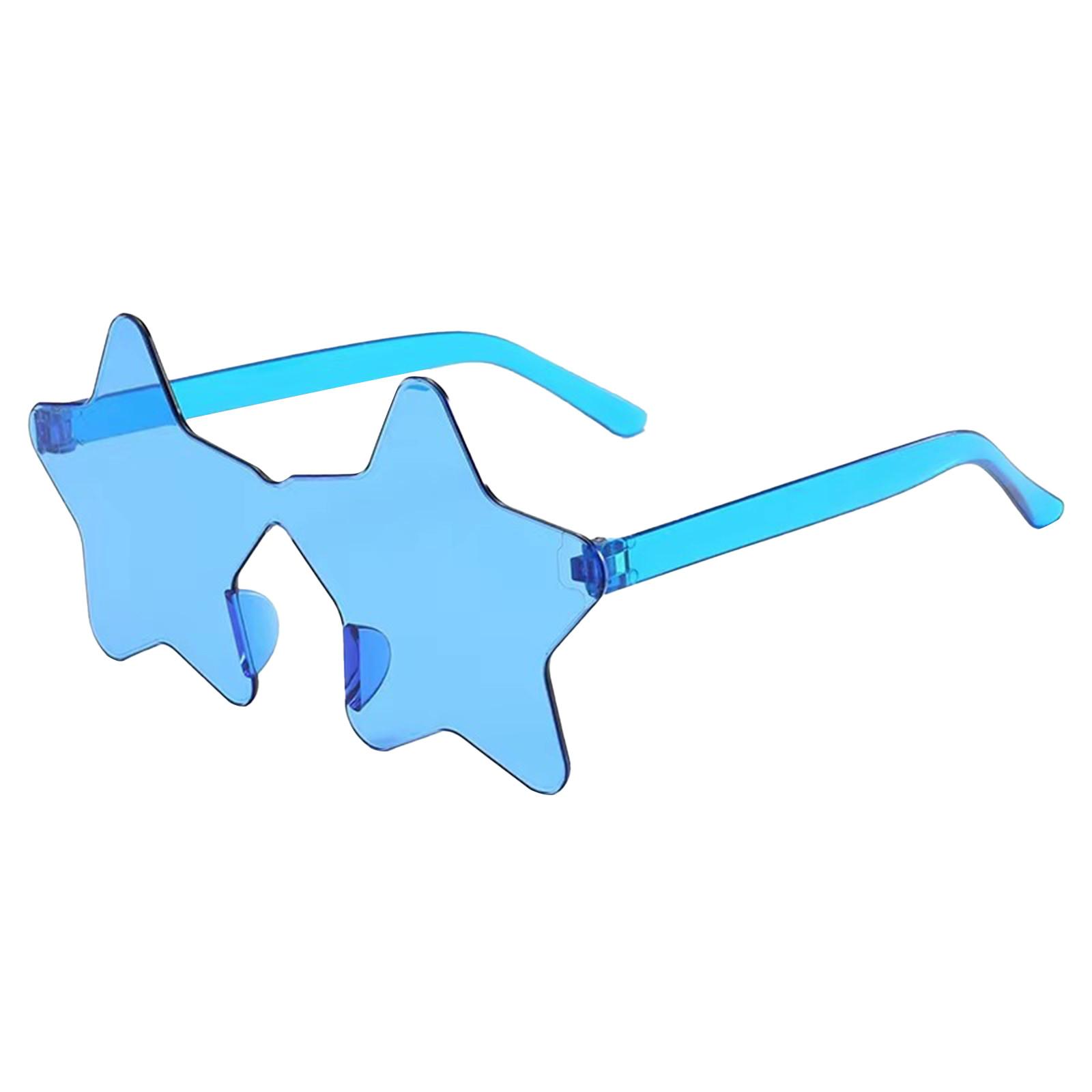 Randlose Sonnenbrille in Sternform, transparente Sonnenbrille in Bonbonfarbe, Party-Sonnenbrille für Mädchen, Jungen, Frauen One Size blau