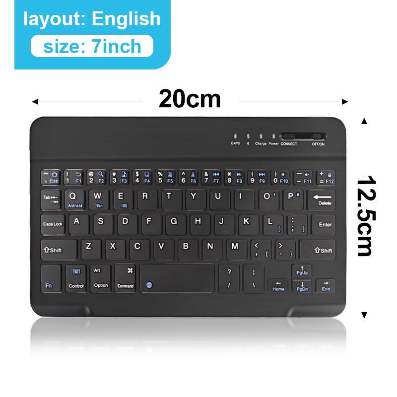 Bluetooth Wireless-Tastatur Mini-Tastatur für iPad, Telefon, Tablet, Gummi-Tastenkappen, wiederaufladbare Gaming-Tastatur für Android, iOS, Windows 7 inch schwarz