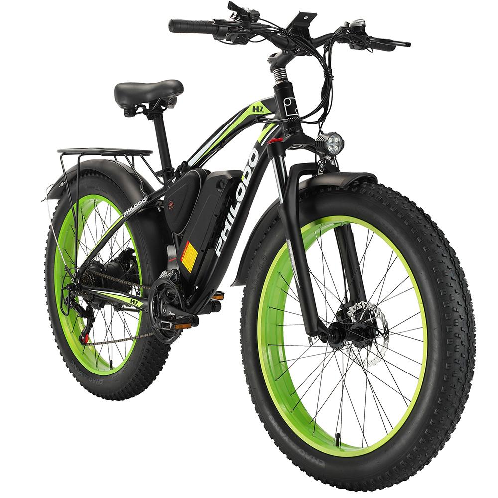 Elektrofahrrad Philodo 26 1000W Motor Fat Tire Erwachsenen E-Bike 48V 17.5AH 21 Gang All Terrain Elektrofahrrad Max. Reichweite 80Km Blau H7 Pro grün