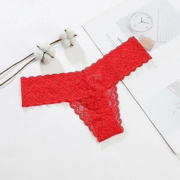 Damen Spitzenslips Nahtlose Unterhosen aus Eisseide Bequeme Höschen Unterwäsche Bikiniunterwäsche mit Blumenrand XL rot