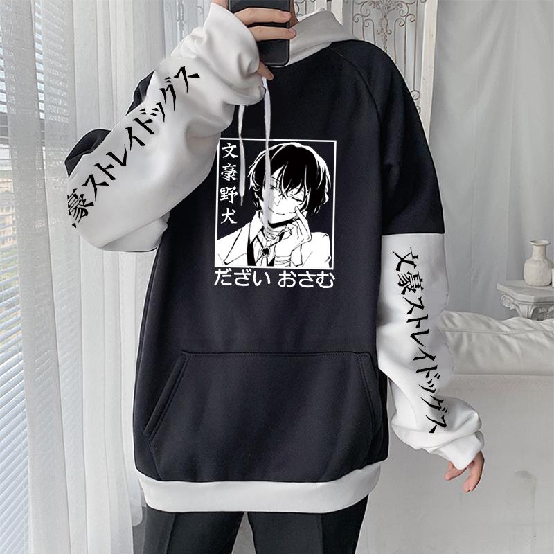 Mode Anime Bungo Streunende Hunde Kawaii Kleidung Dazai Osamu Cosplay Hoodies Harajuku Cartoon Winter Mode Casual Sweatshirt M schwarz