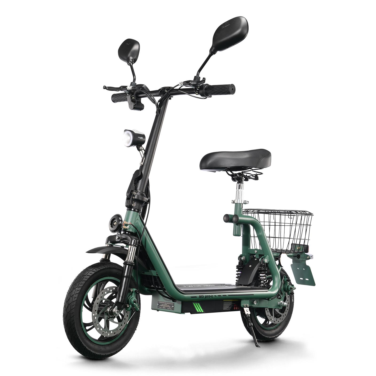Twofish M5 PRO-E Elektroroller mit Korb und Sitz EEC-zertifiziert 12 -Reifen 500W Motor 48V13Ah Batterie 40km/h Höchstgeschwindigkeit 30km Maximale Reichweite grün