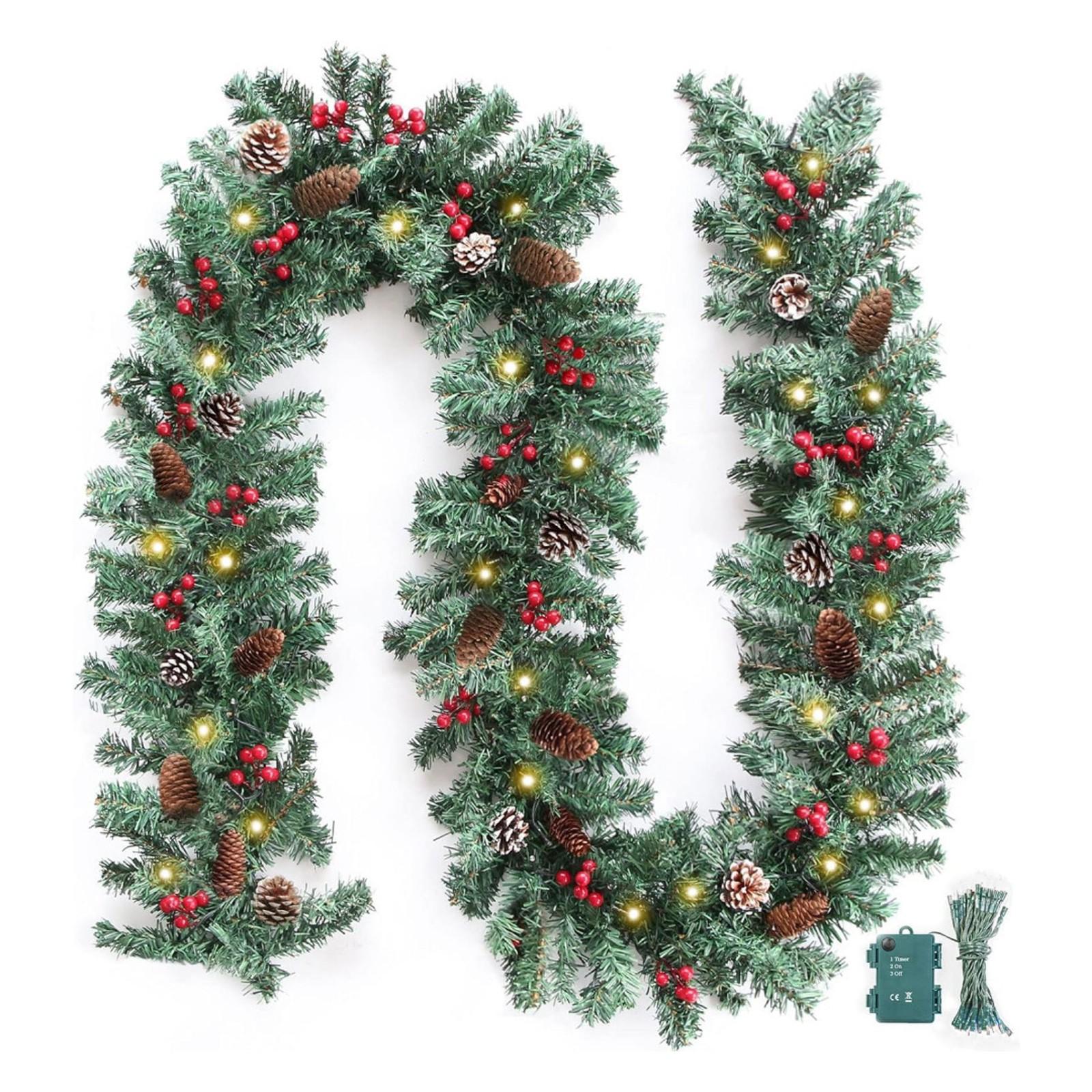 9 Fuß Vorgelichterte Künstliche Weihnachtsgirlanden Mit 50 Lichtern Batteriebetrieben Timer 8 Modi, Girlande Weihnachtsdekoration Außen One Size black