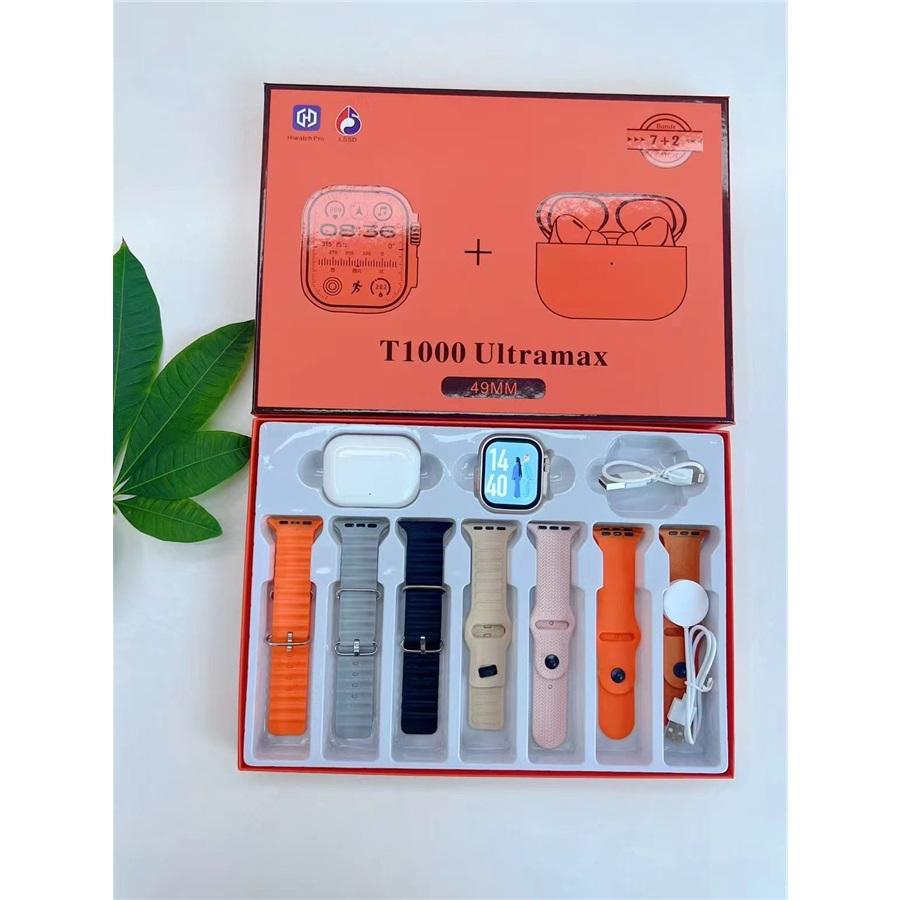 T1000 ultra max + Ohrhörer Kopfhörer Smartwatch Herren Always On Display Herzfrequenzmesser BT Anrufe Damen Wasserdichte Smartwatch orange