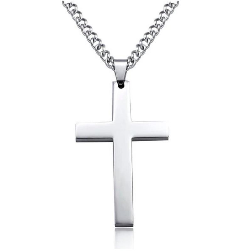 Vintage Kreuz Anhänger Halskette Edelstahl Halskette Neues Design Schwarze Kette Anhänger Halskette Männer silber