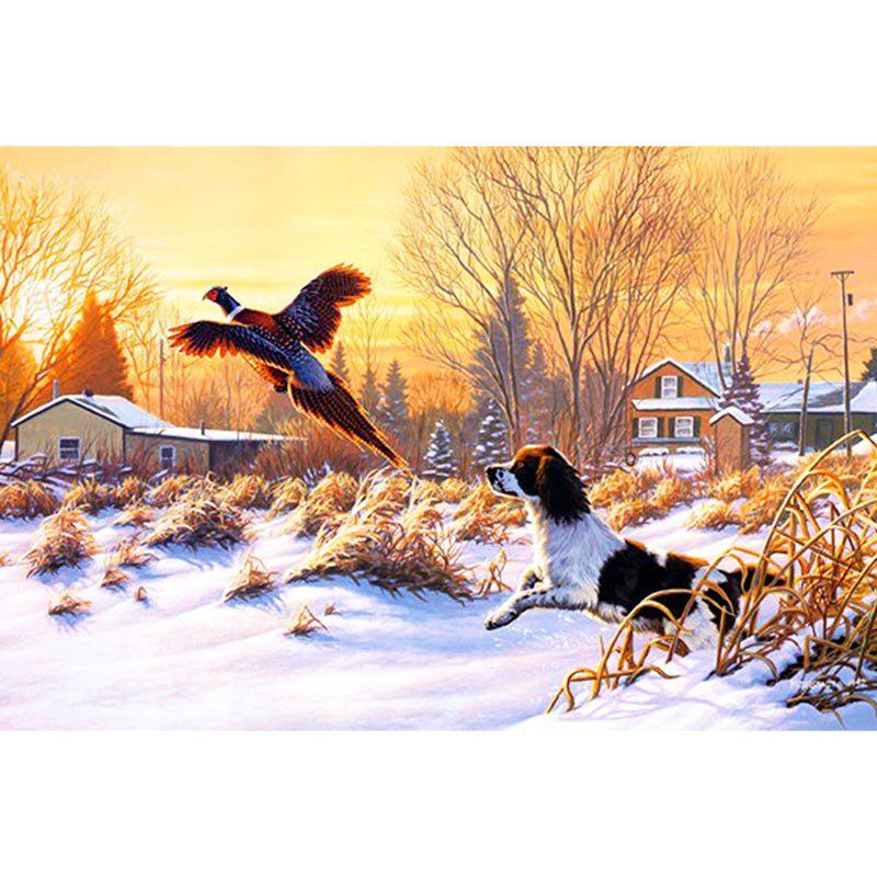 Runde Diamant-Gans und Hund-Handarbeit, Diamant-Gemälde, Kreuzstich, geklebte Malerei, Heimdekoration 20X30CM