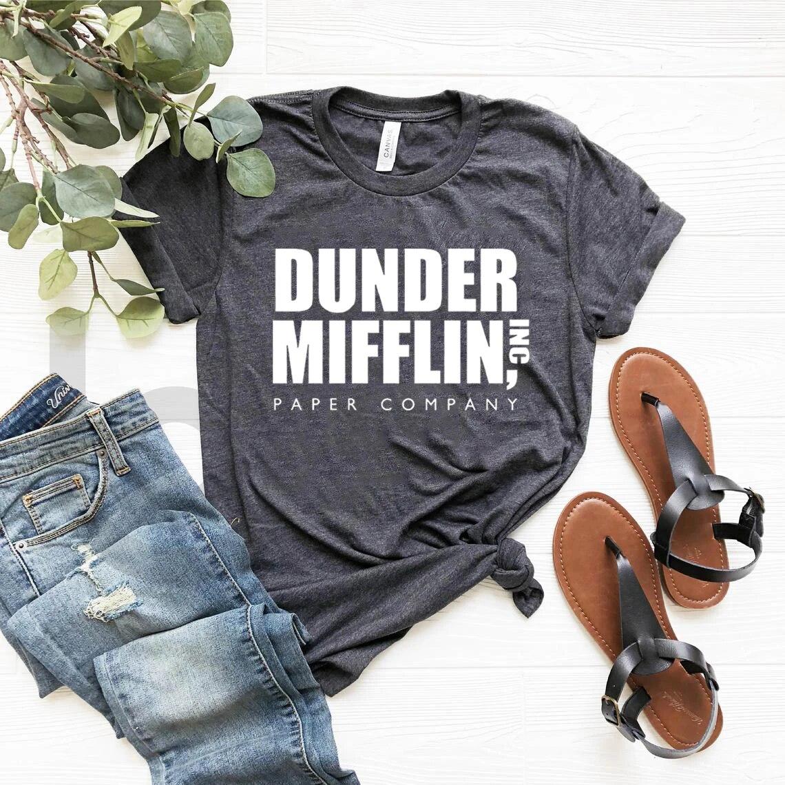 Dunder Mifflin T-Shirt Das Büro Geschenk Dwight Schrute Shirt Lustige TV-Show T-Shirt Dunder Mifflin Paper Company Unisex T-Shirts Tops L dunkelgrau