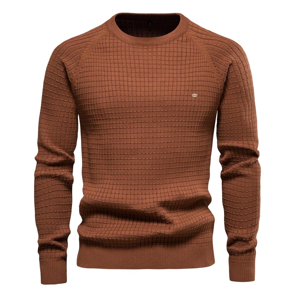 AIOPESON Baumwolle männer Pullover 2022 Neue Winter Herbst Soild Plaid Oansatz Pullover Männliche Qualität Pullover Für Männer Mode Kleidung USA M 60-70 kg kaffeebraun