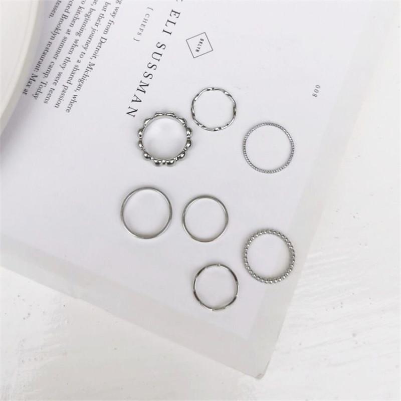 7 Stücke Einfache Vintage Ringe Für Frauen Mädchen Geschenk Kleine Boho Gothic Hip Hop Perlen Knuckles Ringe Set Statement Rock Party Schmuck silber