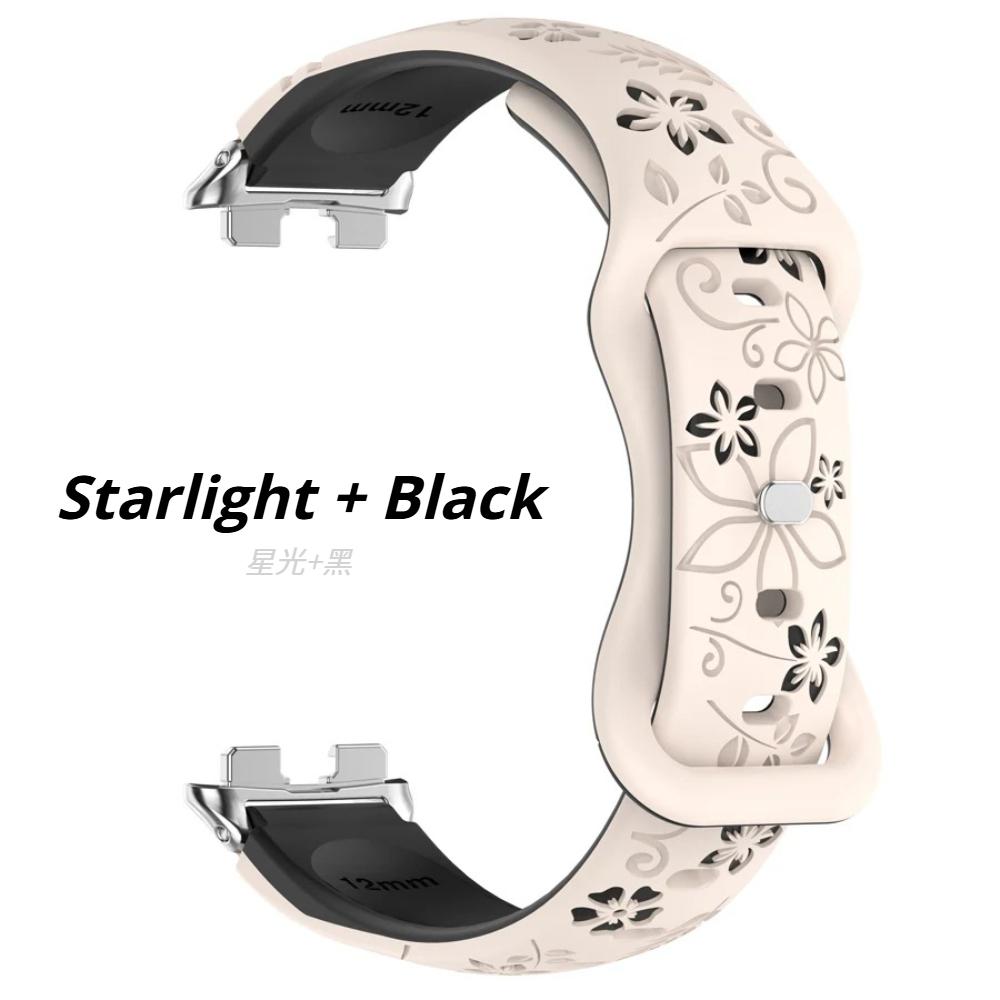 Silikon 3D Graviertes Blumenarmband für Huawei Band 11 Pro Armband Smartwatch Atmungsaktives Armband für HUAWEI Band 8 9 10 11 Armband Huawei Band 8/9/10 elfenbein