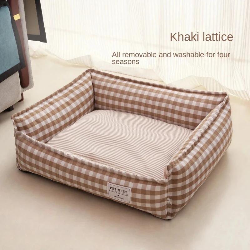 Nest Katzenbett Winter Warmes Hundehaus Rutschfest Kleine Mittlere Hundehütte Schlaf Abnehmbar Waschbar Haus Weiches Bett Haustierbedarf M 50-40CM khaki