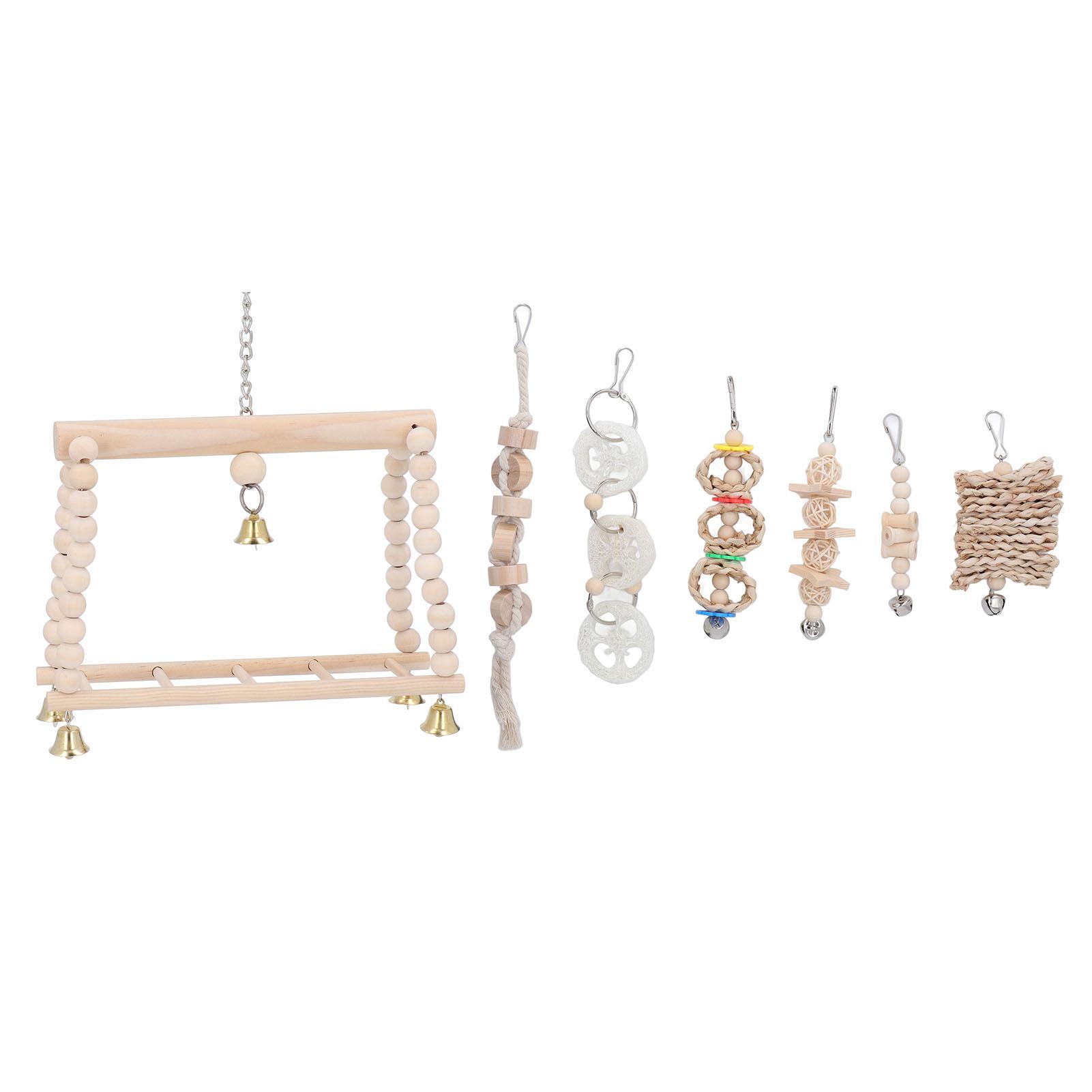 Vogelschaukel Kauspielzeug Hängende Glocke Kiefernholz Kletterleiter Vogelkäfig Zubehör Spielzeug für