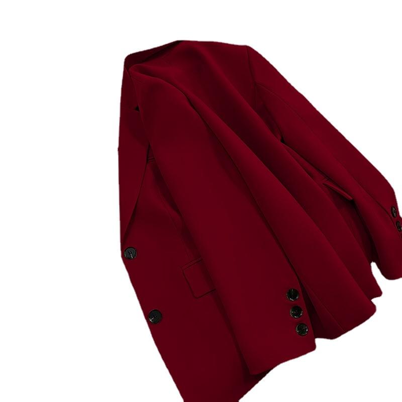 Frauen Einfarbig Schwarz Knopf Tasche Blazer Anzug Langarm Strickjacke Koreanische Mode Casual Multi Farben Blazer Jacke S wein rot