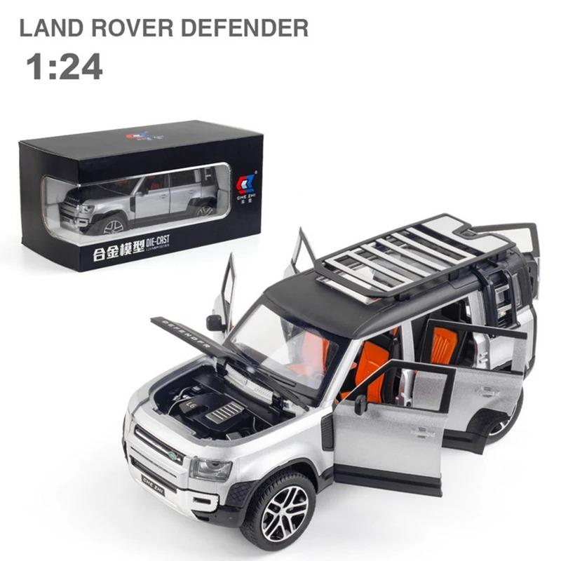 1/24 Rover Defender SUV Legierungsauto Modell Diecast & Spielzeugfahrzeuge Metallauto Modell Simulation Sound und Licht Kindergeschenk silber
