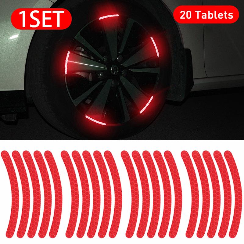 20 Stücke Auto Rad Reflektierende Aufkleber Reifen Dekoration Aufkleber Radnabe Reflektierende Aufkleber Personalisierte Körper Leuchtende Aufkleber 20pcs rot