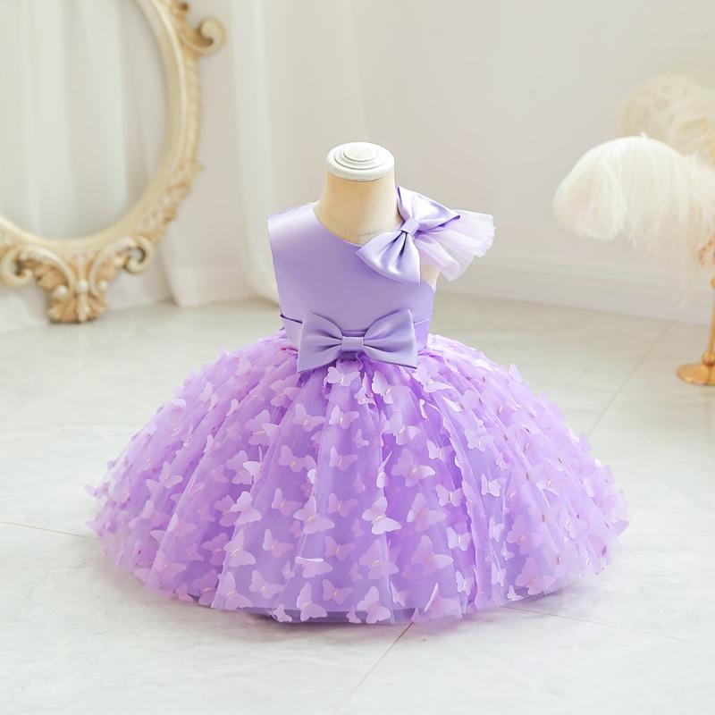 Mode Party Mädchen Prinzessin Kleid Mesh Kinder Kleid Neue Mittlere Kinder Ponton Kleid Geburtstag Jahr Alt Kleid Kleid 110cm violett