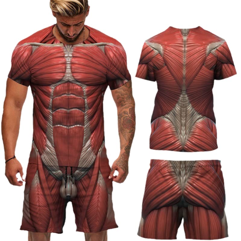 Menschlicher Körpermuskel 3D-Druck T-Shirts Shorts Sets Herren Trainingsanzüge Übergroße kurzärmelige T-Shirt Hosen Set Mann Anzüge Kleidung 5XL