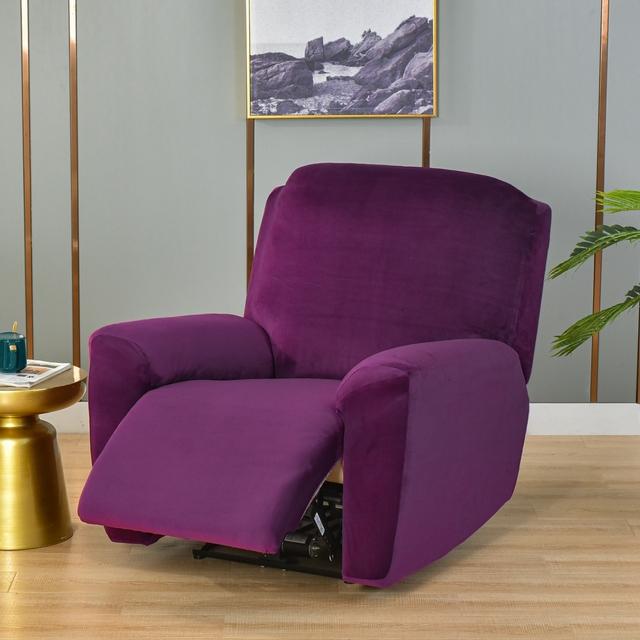 Einfarbiger, weicher Samt-Stretch-Lazy-Boy-Liegestuhlbezug, Stuhlhussen, Liegestuhl-Schonbezug für Zuhause violett