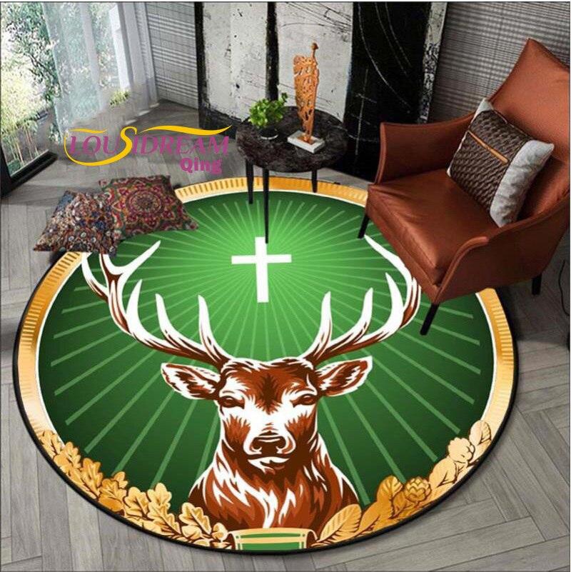Runder Teppich aus Flanell mit Jägermeister-Hirsch-Logo für Schlafzimmer, rutschfest für Wohnzimmer, Küchenteppich für den Boden 100cm