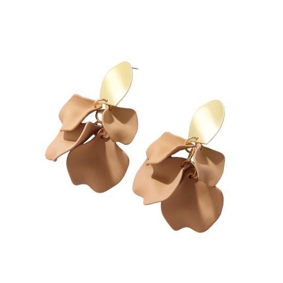 1 Paar Retro-Ohrringe mit Rosenblütenblättern, langer Stil, übertriebene baumelnde Ohrringe, helle Farbe, Ohrringe, Schmuckzubehör kaffeebraun
