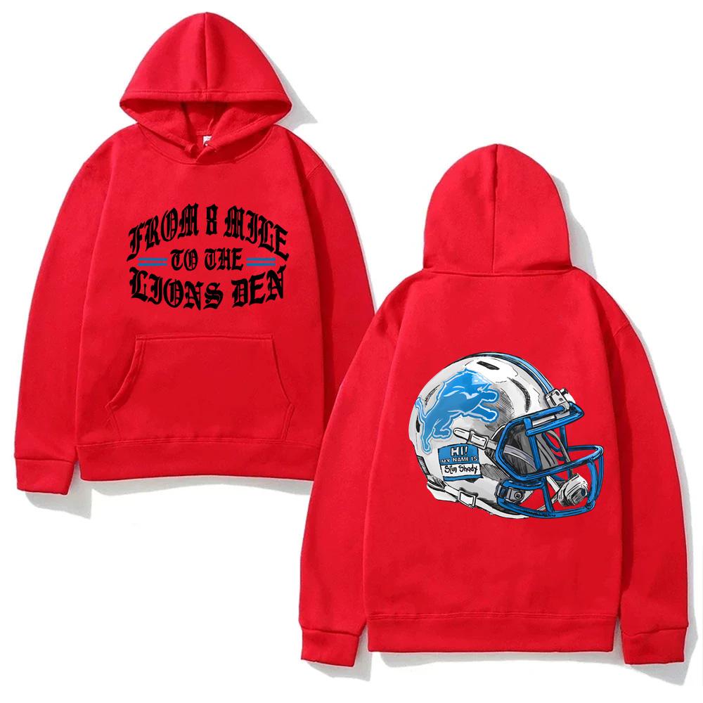 EMINEM X DETROIT LIONS HELM HOODIE Eminem Hochwertiges Fleece Sweatshirt Langarm Gothic Kleidung XXL rot