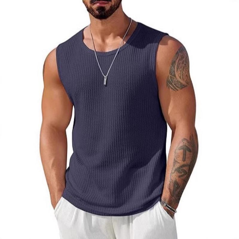 Herren Gerippte Strick Tanktops in Unifarben Freizeitkleidung Ärmelloses T-Shirt Workout und Bodybuilding Streetwear-Stil XXL dunkelblau